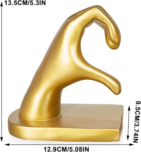 2Pcs Gold Heart Hands Book Ends, Non-Slip Heavy Duty Bookends for Shelves