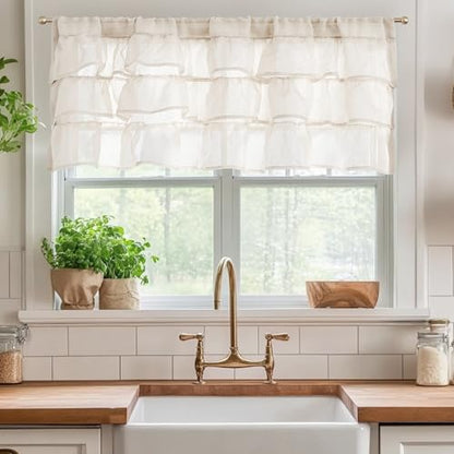 jinchan Ruffled Valance Curtain Shabbychic Farmhouse 18 Inch 1 Panel Beige - color: *Breeze Beige