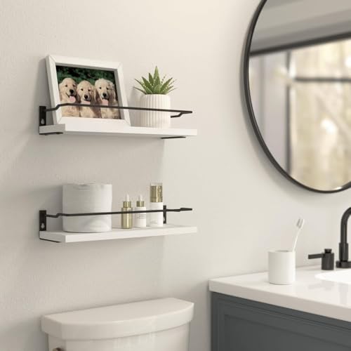 RICHER HOUSE Floating Shelves Bathroom, Small Wall Shelf Over Toilet 2 Set - color: White