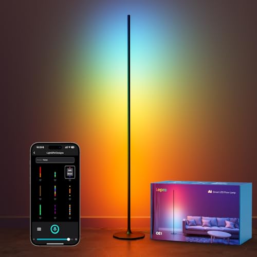 Lepro OE1 AI Corner Floor Lamp, RGBICW Smart Corner Lamp 1000LM Black