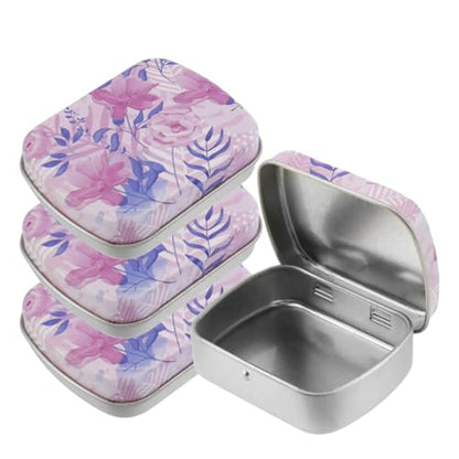 4pcs Purple Flower Empty Hinged Tin Box Metal Storage Box - color: Purple Flower