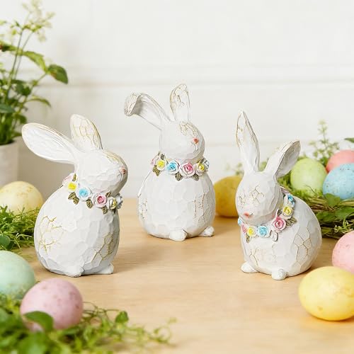 Lulu Home 3 Packs Easter Tabletop Ornaments, Resin White Bunnies