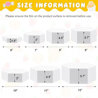 Leinuosen 7 Pcs Large Acrylic Buffet Risers, 6-12" Hexagonal, White - color: White, size: 6" to 12", style: Hexagonal