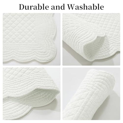 HOMBYS Quilted Placemats Set of 6 Washable-13x18 inches Rectangular Placemats for Kitchen Table-100% Cotton Fabric Rectangular Table Mats, (Cream White) - color: Cream White