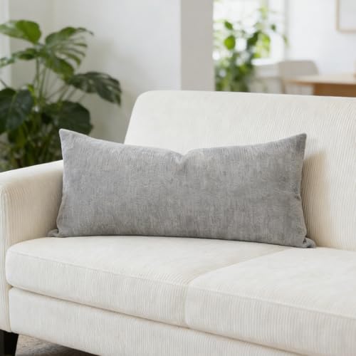 Slow Cow Chenille Lumbar Throw Pillow Cover 12 x 24 Inches Grey - color: D-chenille Grey, size: 24" x 12" (Pack of 1)