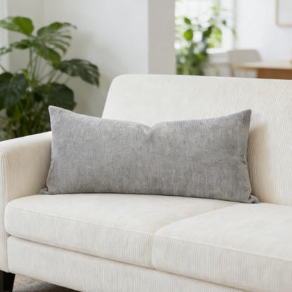 Slow Cow Chenille Lumbar Throw Pillow Cover 12 x 24 Inches Grey - color: D-chenille Grey, size: 24" x 12" (Pack of 1)