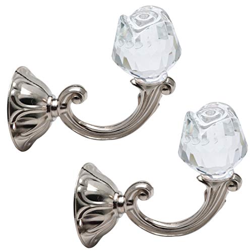 Xiaoyztan 2Pcs Silver Crystal Rose Curtain Tiebacks Wall Hooks - color: Silver