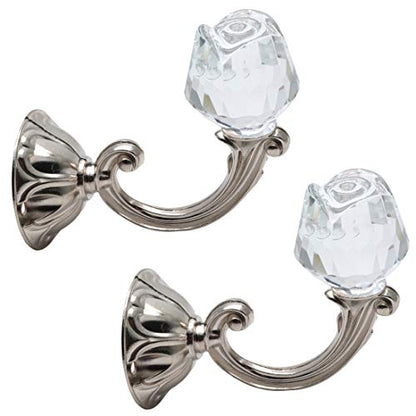 Xiaoyztan 2Pcs Silver Crystal Rose Curtain Tiebacks Wall Hooks - color: Silver