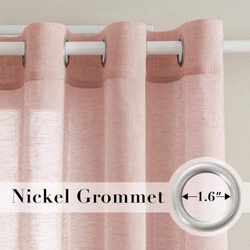 H.VERSAILTEX Baby Pink Linen Sheer Curtains 120" 2 Panels Grommet - color: Baby Pink, size: 52"W x 120"L (Pack of 2)
