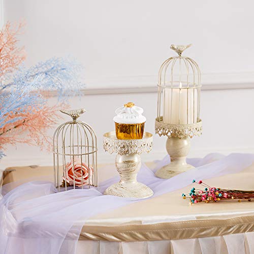 Sziqiqi Birdcage Candle Holders Decorative Set of 2，Distressed Ivory