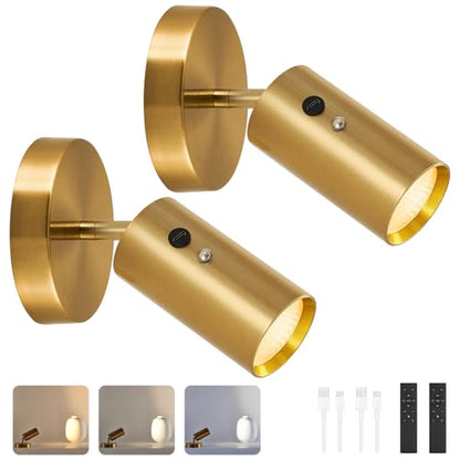 2 Pack Gold Wireless Led Spotlights Indoor with Remote, 8000mAh Cordless Battery Operated Plant Uplights, Rechargeable Small Battery Powered UpLighting for Wall Floor Picture Art Accent Tree