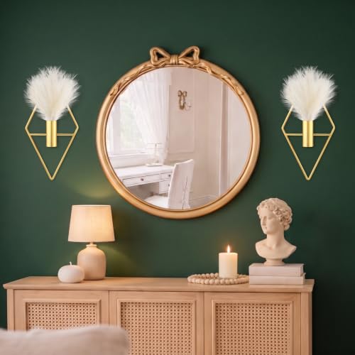 Peryiter 2 Pcs Gold Wall Decor Boho Pampas Metal Hanging Planters, Rhombus - style: Rhombus