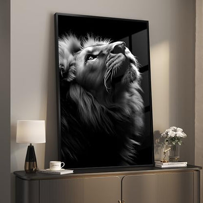 Framed Modern Black and Gray Lion Animal Wall Art, 1 Piece 24x36 In - color: Black and Grey