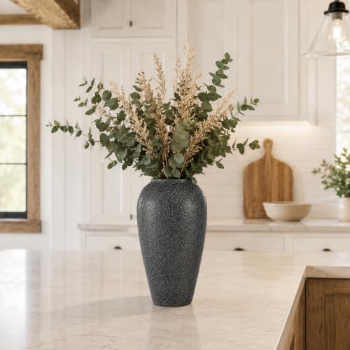 Rustic Ceramic Vase – 13.4" Large Black Ceramic Vase for Home Decor, Modern Terracotta Floor Vase for Living Room, Entryway, Kitchen, Black Vases for Centerpieces, Housewarming Gifts