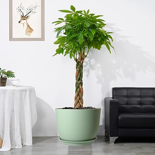 UOUZ 12inch Large Plant Pot, Modern Plastic Planter with High Driange Holes and Saucer for Indoor Outdoor Garden Plants and Flowers, Green - color: Green