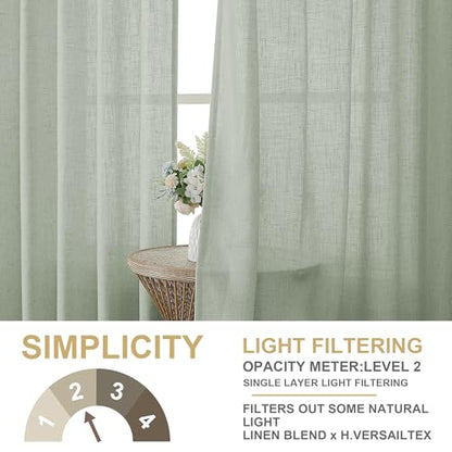 H.VERSAILTEX Linen Semi-Sheer Curtains 63 Inch for Living Room, Green Bay - color: Green Bay, size: 52"W x 63"L (Pack of 2)