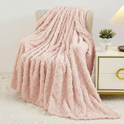 Aganear Fleece Throw Blanket for Bed Couch 90"x90" Pink - color: Pink, size: Queen(90×90in)