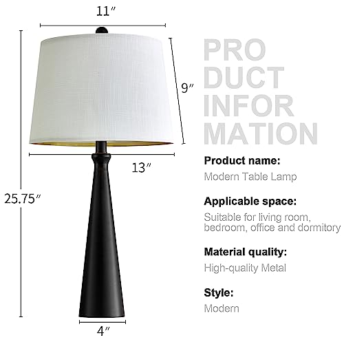 Oneach 25.75" Table Lamps Set of 2 for Living Room Bedroom, Bedside Lamp 3-Way Dimmable Touch Control, Modern Black Nightstand Light Fabric Shade Vintage Accent Style - color: Black