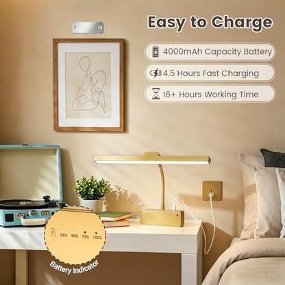 Picture Light for Wall, 15" Rechargeable Battery Operated LED Wall Sconce - color: Gold, size: 2 Count (Pack of 1)