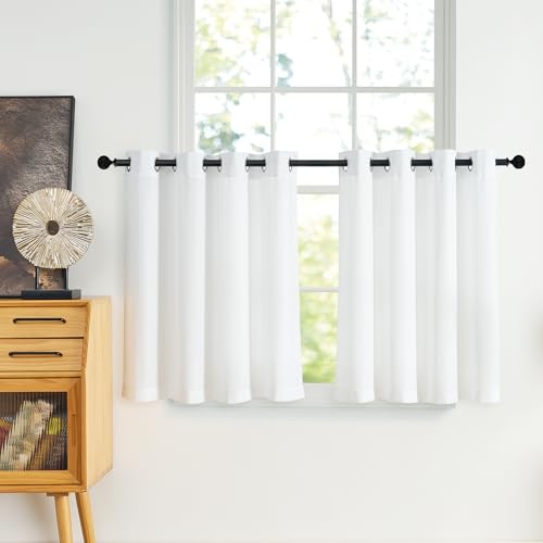 NICETOWN Privacy Short Sheer Kitchen Window Curtains 36 inches Long - color: White, size: 52"W x 36"L (Pack of 2)
