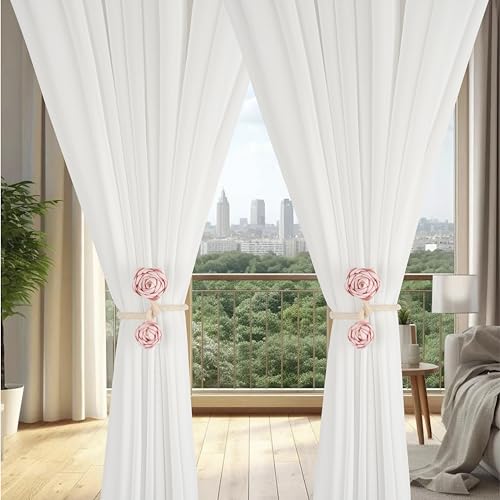 SUQ I OME Handmade Artificial Rose Flower Curtain Holdbacks, Pink - color: Pink