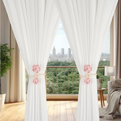 SUQ I OME Handmade Artificial Rose Flower Curtain Holdbacks, Pink - color: Pink