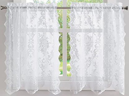 Warm Home Designs 3 Piece Lace Kitchen Tiers & Valances. L White Set 24 - color: White, size: 30"W x 24"L (Pack of 3)
