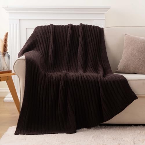 Battilo Brown Throw Blanket for Couch, Soft Chenille Throw Blanket, 50"x60" - color: Brown, size: 50"x60"