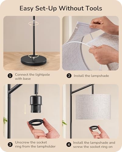 EDISHINE Modern Black Floor Lamps for Living Room, 64.7" Arc Standing Lamp - color: Black