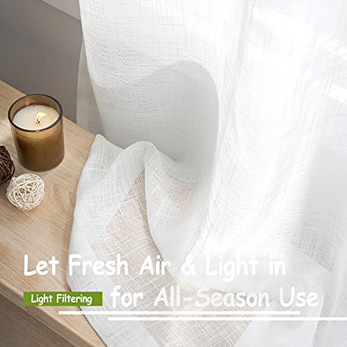 Treatmentex White Semi Sheer Curtains for Living Room Bedroom 52x63 Linen Textured Look - color: White - Rod Pocket, size: 52"W x 63"L (Pack of 2)