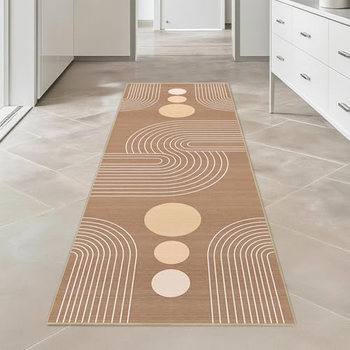 Boho Runner Rug 2x6,Brown Geometric Modern Washable Non-Slip Hallway Rug - color: Camel Brown, size: 6' x 2' (Rectangular)
