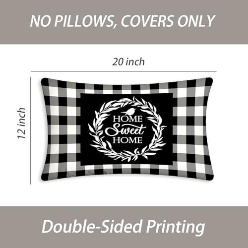 Black White Buffalo Plaid Throw Pillow Covers 12X20 Checkered - color: Plaid