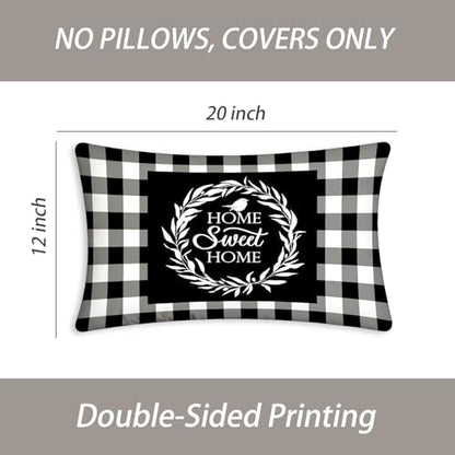 Black White Buffalo Plaid Throw Pillow Covers 12X20 Checkered - color: Plaid