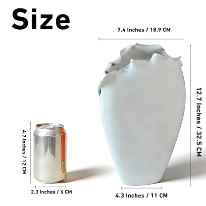 Abstract Irregular Ceramic Vase, White - size: 21" x 10" x 35"