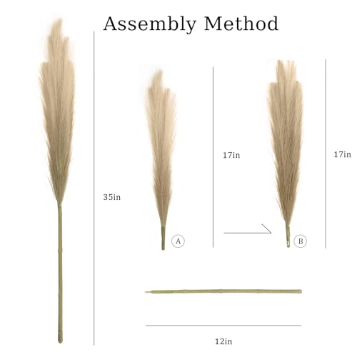 8 Pcs 35.4" Brown Gradient Faux Pampas Grass, Tall Pampas Grass Vase Filler - color: Brown, size: 35.4inch-8Pcs