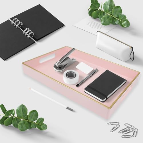 Spsyrine Pink Bathroom Vanity Tray with Handles for Dresser Tops - color: Pink
