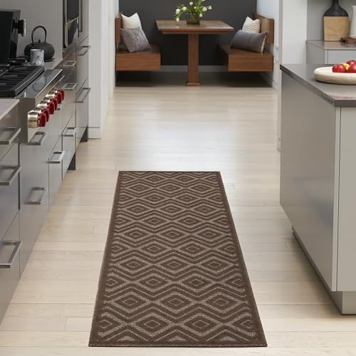 Nourison Home Versatile Brown 2'2" x 7'6 Area Rug - Easy Clean, Non Shedding, Bed Room, Living Room, Dining Room, Kitchen (8' Runner) - color: Brown, size: 2'2" x 7'6" (Runner)