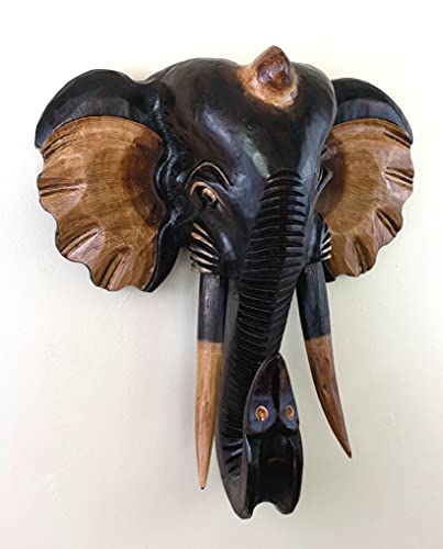 G6 COLLECTION Exotic Hand-Carved Wooden Brown Elephant Head Wall Sculpture – Large Rustic Bust, Hanging Home Decor, Animal Wall Art, Handcrafted Wood Accent, Tribal Elephant Wall Mount Decor (16" Tall) - size: 16" Tall