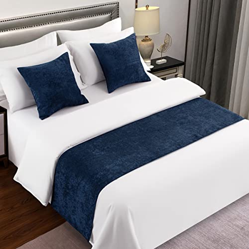AMBERIS Bed Runner Dark Blue, Chenille Soft No Fading Modern Bed Scarf (Pillowcases Sold Separately) - color: Dark Blue, size: 7'10" x 1'8" (for 1.8m Bed)