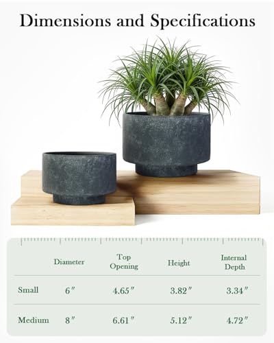 Succulent Pots, 8"+6" Plant Pots, Ceramic Planters for Indoor Plants - color: Black
