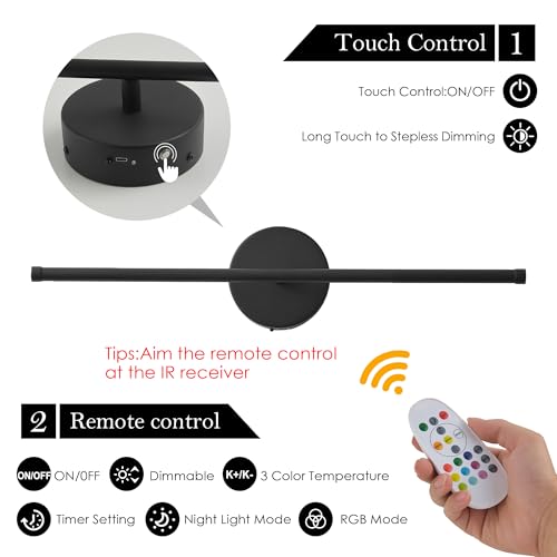 KARTOOSH Battery Operated Wall Sconces Set of Two Wireless Wall Lights - color: Black (RGB Colors), size: 20.4 Inches