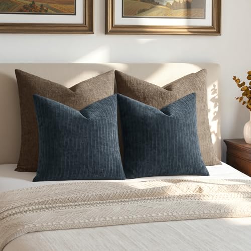 MIULEE Set of 2 Navy Blue Textured Striped Throw Pillow Covers 20x20 Inch - color: Navy Blue, size: 20" x 20" (Pack of 2)
