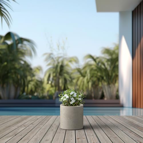 Kante 9.8" Tall Cylinder Concrete Planter, Weathered Small Round Flower Pot - color: Weathered Concrete, size: 9.8" Dia