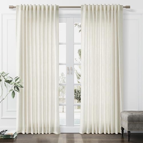 Joywell Linen Narrow Curtains 38x84 Inch for Living Room Hook Belt Cream - color: Natural, size: 38"W x 84"L (Pack of 2)