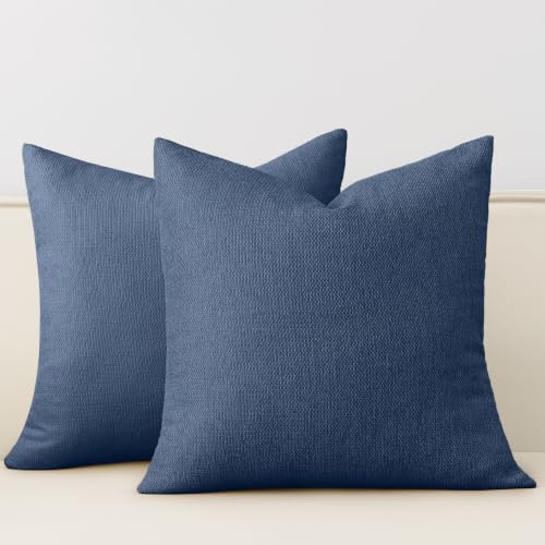Natural Linen Look Throw Pillow Covers 20x20 inch Set of 2, Textured Woven Decorative Pillow Covers, Neutral Farmhouse Cushion Covers for Couch Sofa Living Room Bedroom Cloud Blue - color: Cloud Blue, size: 20" x 20" (Pack of 2)