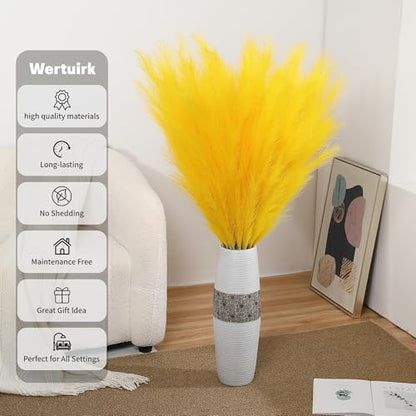 Wertuirk Yellow Pampas Grass Decor, 8 Pcs 45 Inch Tall Faux Pompous Grass - color: Yellow