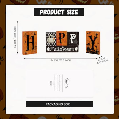 Smile Halloween Wooden Block Decor Set Happy Halloween Letter Pattern - style: Letter Halloween