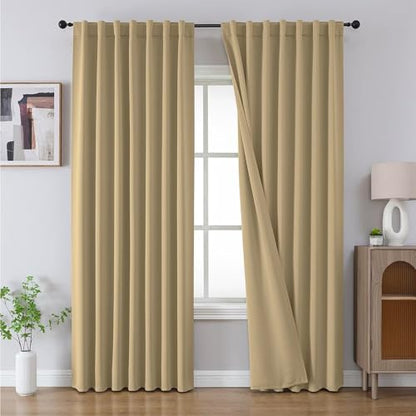 Joydeco Blackout Curtains 108 Inches Long, Thermal Insulated Black Out Curtains 2 Panels Set, Room Darkening Drapes for Living Room Window Rod Pocket Back Tab (W52 x L108 Inch, Beige) - color: Beige, size: 52"W x 108"L (Pack of 2)
