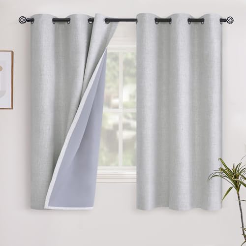 YoungsTex Linen Blackout Curtains 40 Inches Long for Bedroom, Full Light Blocking Short Drapes with Grommet Thermal Insulated for Living Room Bathroom Kitchen, Birch, 2 Panels, 42 X 40 Inch - color: Birch, size: 42"W x 40"L (Pack of 2)