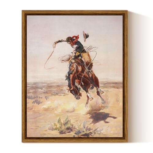 InSimSea Framed Canvas Wall Art Western Cowboy Decor Rustic Vintage Cowboy Oil Paintings Horse Riders of Mid-Century Art Prints Ranch Lunar Landscape Wall Pictures Antique Wall Decor Aesthetic Posters - color: Western Cowboy, size: 10"L x 8"W